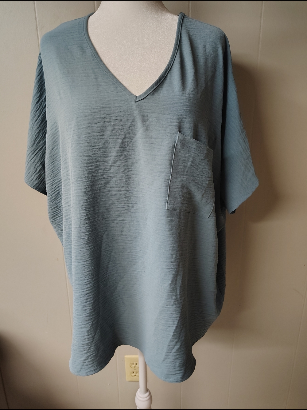 Zenana Relaxed V-Neck Pocket Tunic - Sage Blue Size 1X